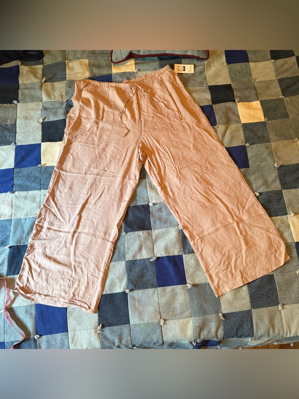 89th + Madison Wide Leg Drawstring Crop Pants Bundle — Black & Light Mauve, L/G